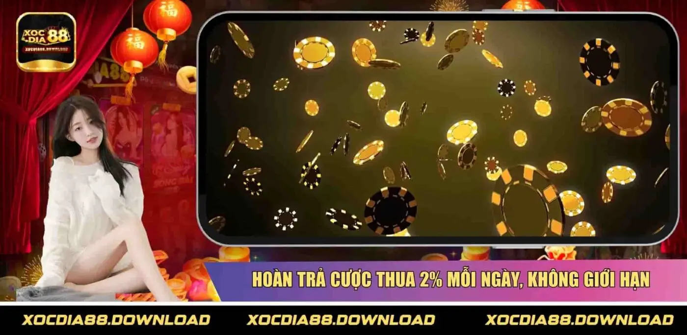 Hoàn trả cược thua 2% mỗi ngày, không giới hạn